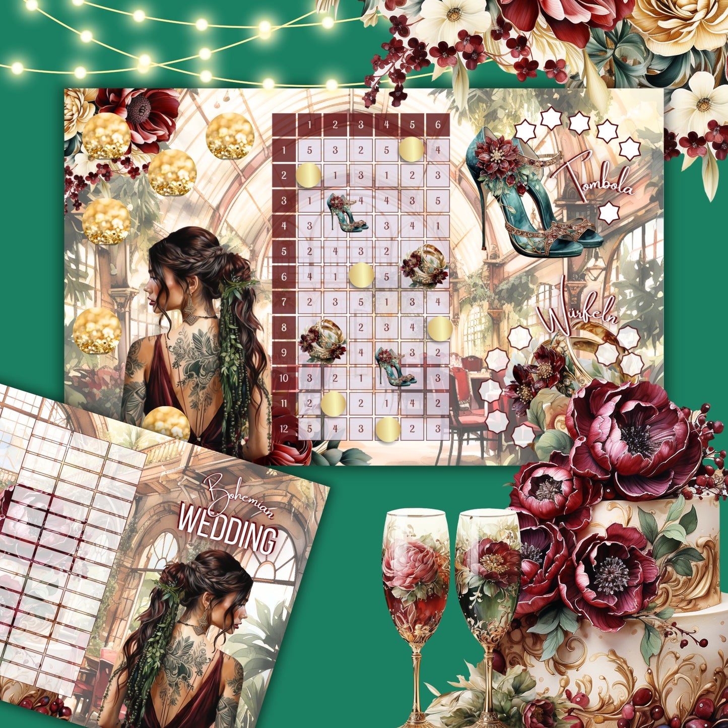 Bohemian Wedding Bingo Klappkarte