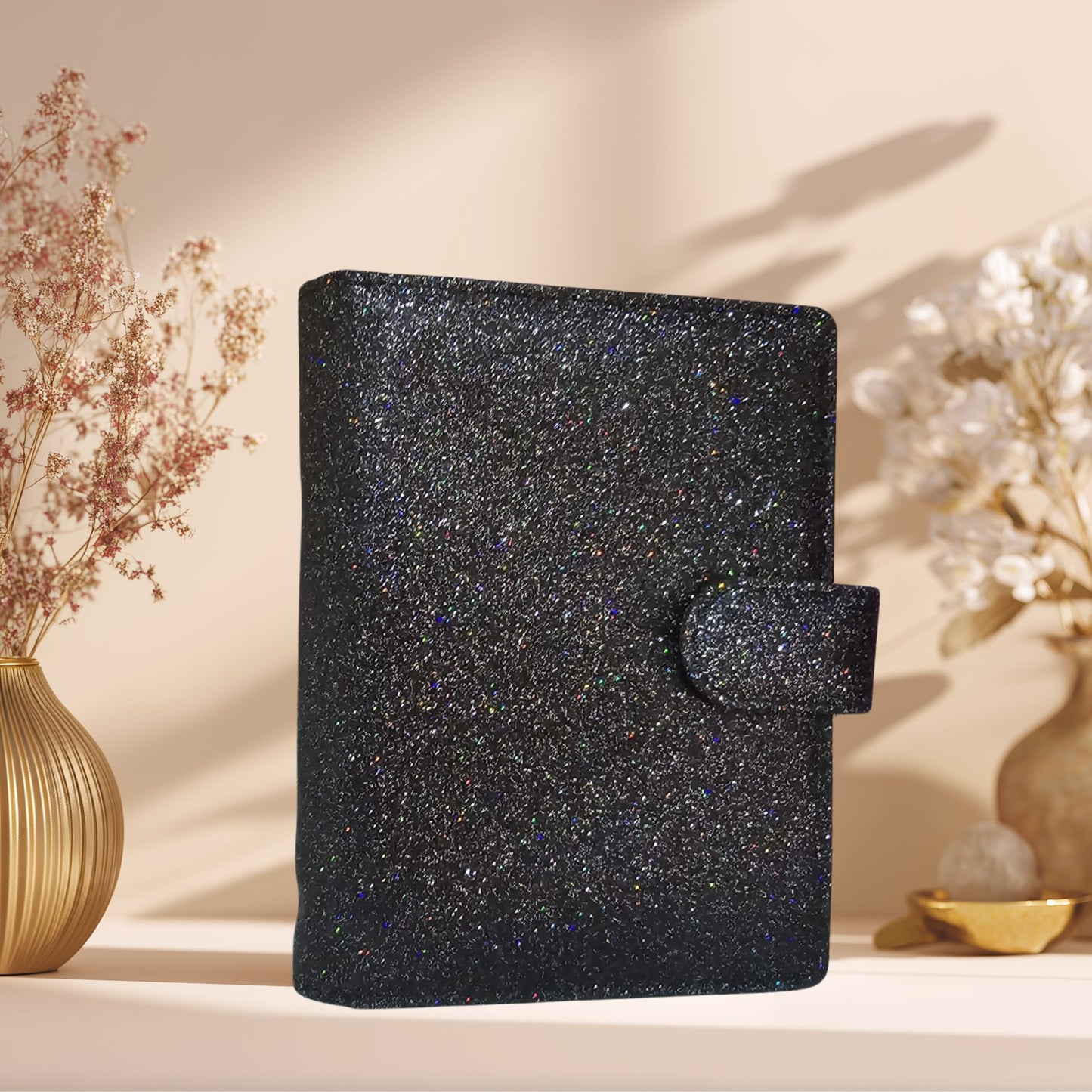 A6 Budget Binder – Glitzer Schwarz Multi