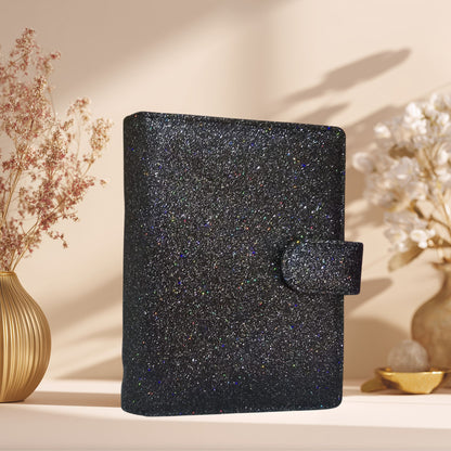 A6 Budget Binder – Glitzer Schwarz Multi