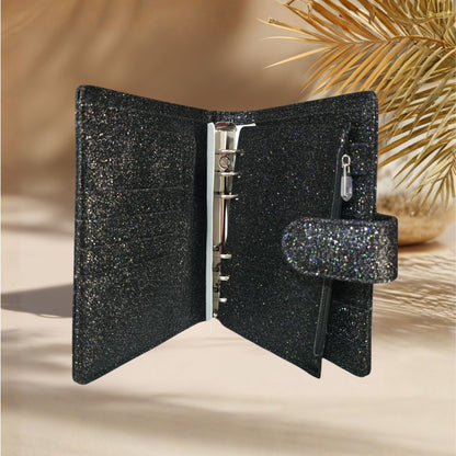 A6 Budget Binder – Glitzer Schwarz Multi